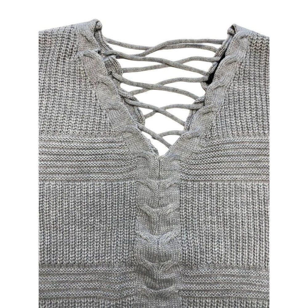 Numero Sweater Top Womens XL Grey Lace-Back Cropped Long-Sleeve Soft Lightweight - Picture 6 of 13